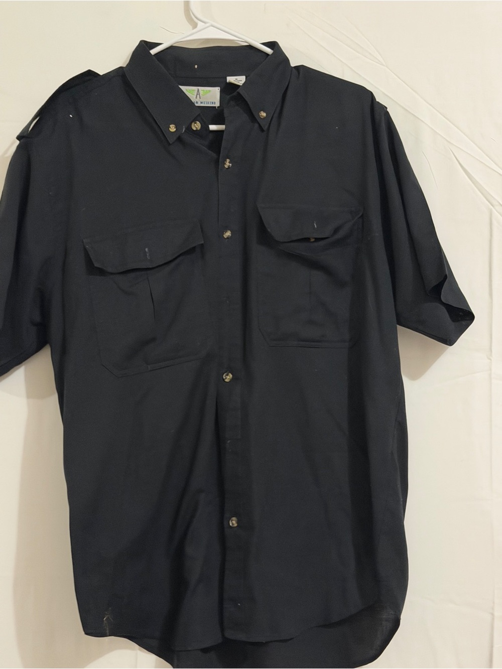Men's Short-Sleeve Black Button-Down Utility Shirt